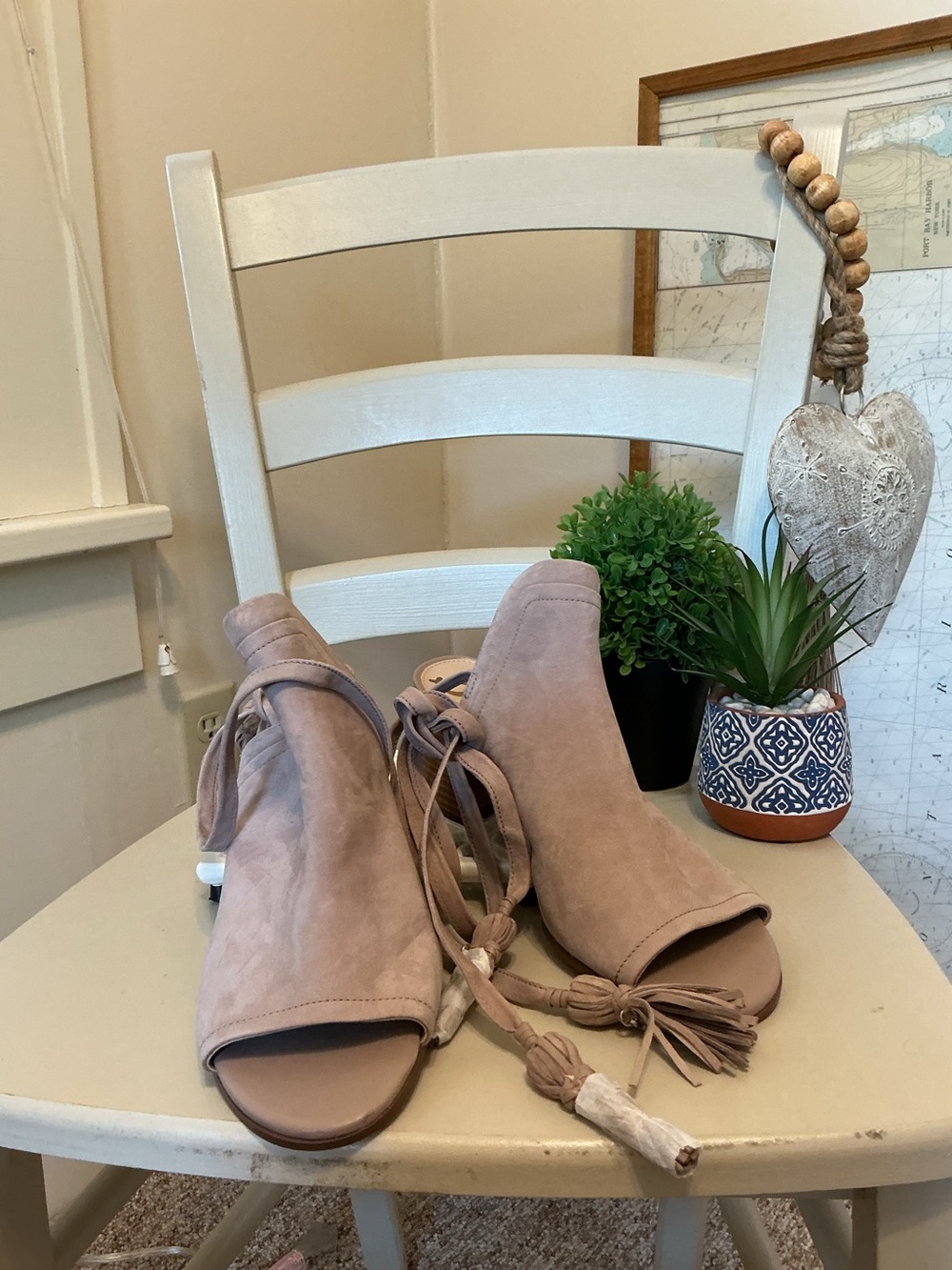 Sam Edelman Tan Open-Toe Lace-Up Block Heel Mules NEW SZ9